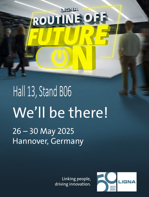 Affisch för Ligna 2025 i Hannover: Sjöbergs finns i hall 13, monter B06, 26 till 30 maj 2025