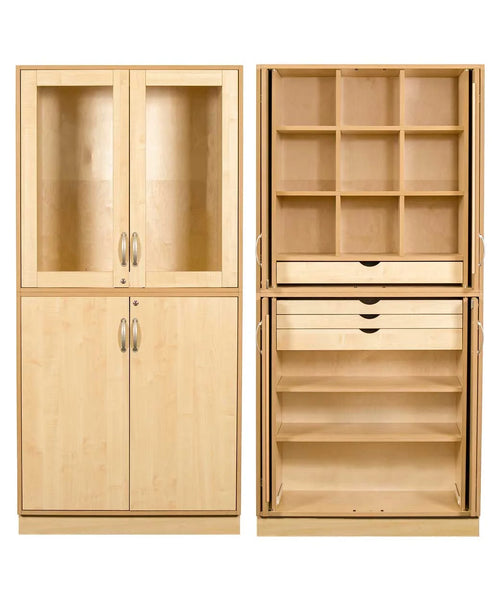 Sjöbergs Skåp 1, glas/björkdörrar, textilslöjd